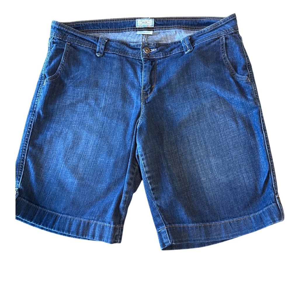 Levis 542 Bermuda Denim Shorts Womens 18W Blue Stretch Mid Rise Jean Shorts